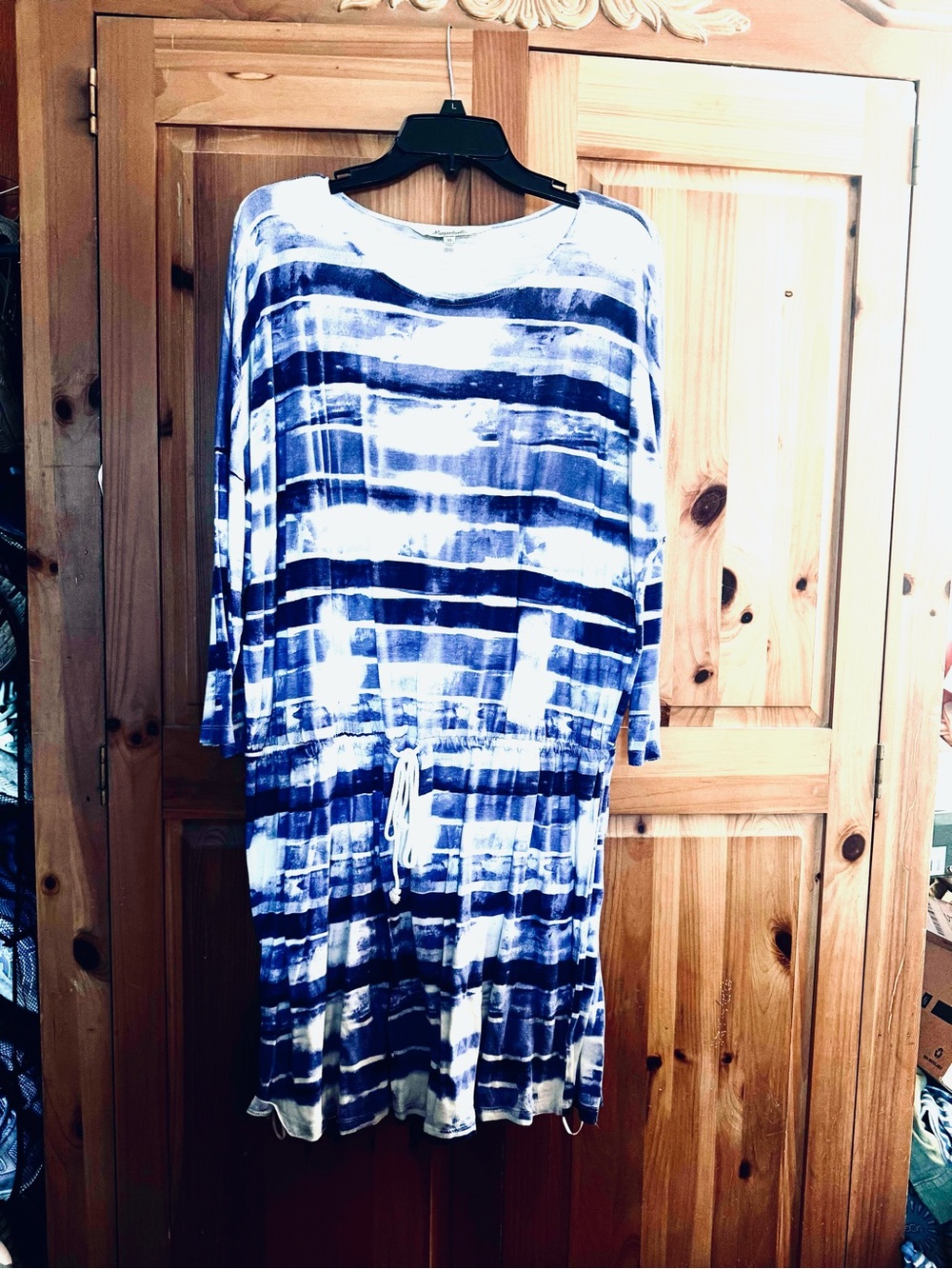 Margaritaville Blue and White Striped Tie-Dye Midi Dress